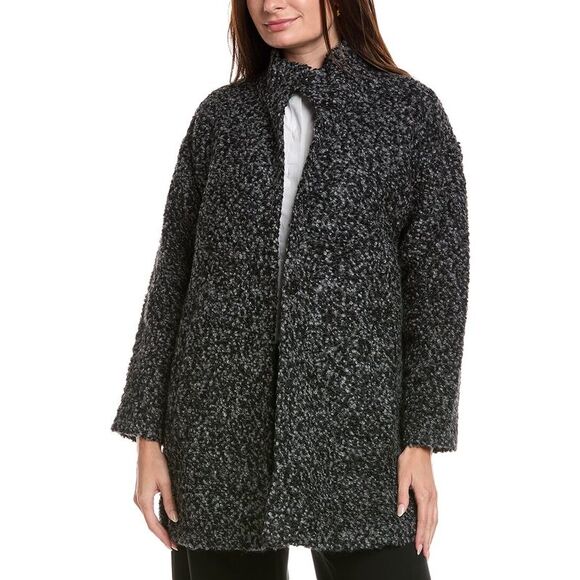Eileen Fisher WomensPetite Curly Alpaca & Wool-Blend Coat Black